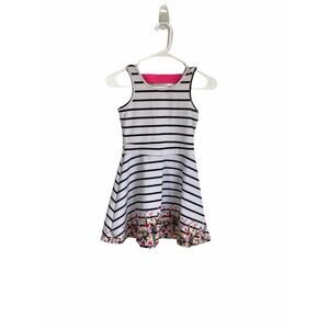 Black White Striped Floral Pink A-Line Mini Dress